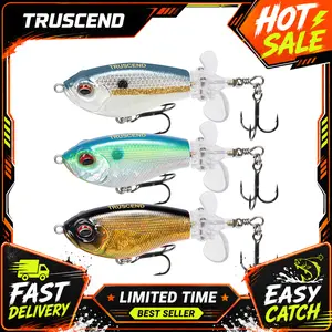 TRUSCEND Popobait Whopper Plopper Fishing Lure, Long Cast Topwater ABS Plastic Lure with Rotating Tail, 3D Eyes, and BKK Hooks for Bass Saltwater