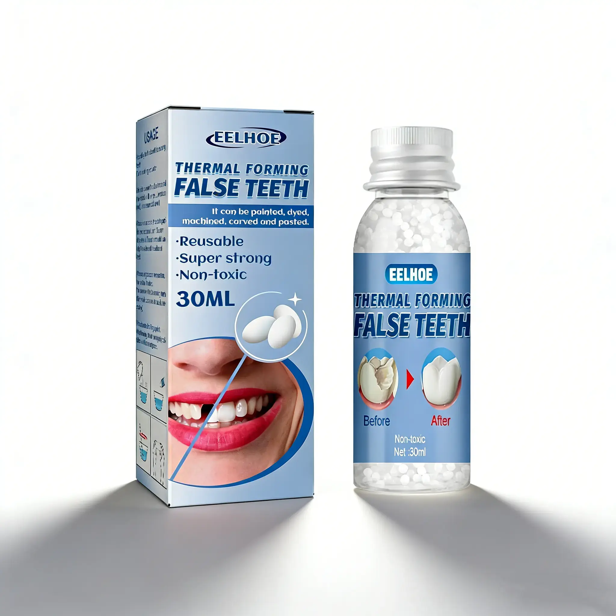 Moldable Temporary Denture Kit with Anti-Cavity Oral Dental Gel, Easy Molding, Painless Use for Daily Teeth Fillings, Broken Teeth Replacement, Dental Smile Covers, Moldable False Teeth