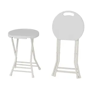 Folding Stool with Handle and Non-Slip Feet, 600 lbs Capacity Portable Folding Bar Stool for Adults, 27.5 Inch High Backless Folding Chair for Kitchen, Home Bar, Gaming and Party