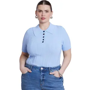 ELOQUII Women's Plus Size Veriegated Rib Collared Sweater