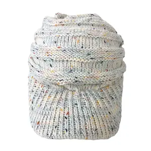 Fashion Culture Women's Colorful Specks Slouchy Knit Beanie Hat with Brim, Cream Multi
