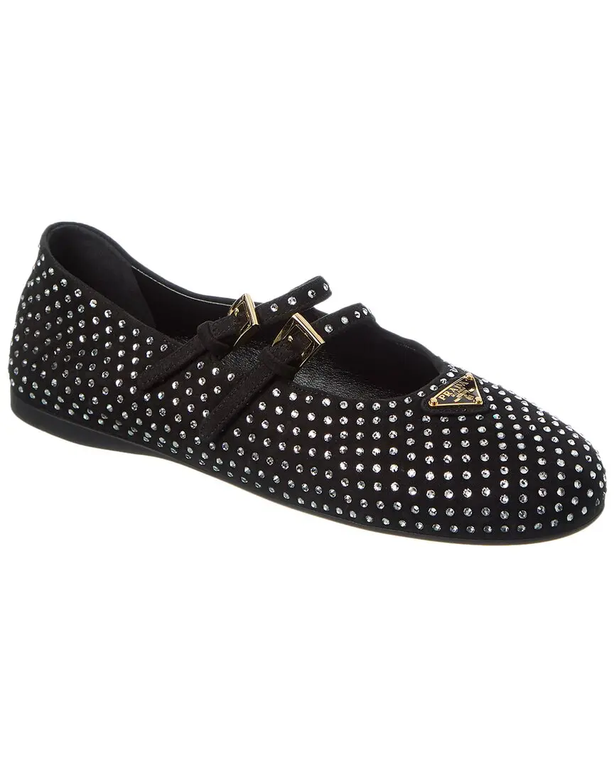 Prada Crystal Suede Ballerina Flat