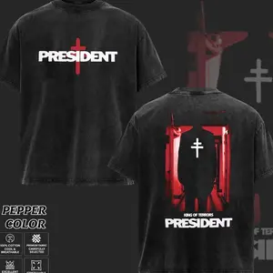 President Band T-Shirt Collection, Gothic Cross Graphic Tee, Retro Deathcore Style Shirt, Dark Religious Metal Inspired Shirts, Vintage Washed Heavy Cotton Band Tee, Gift for Metal Music Lovers, Alternative Merch for Men & Women DFX