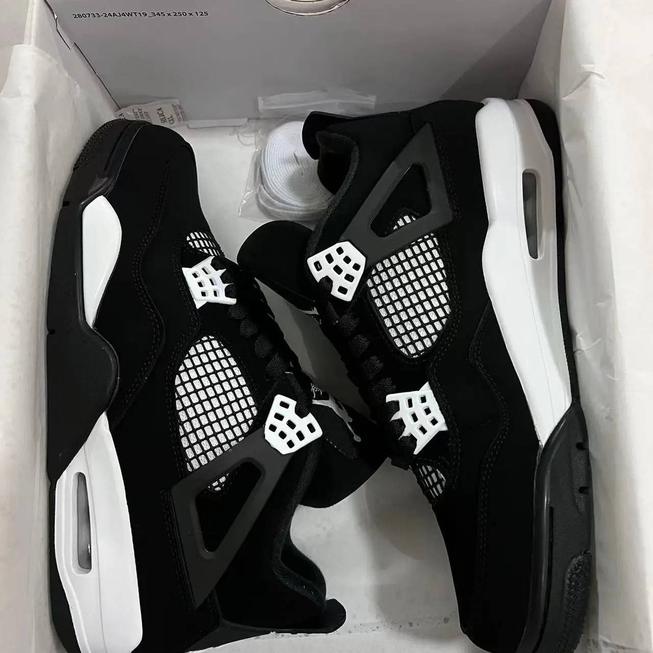 Brand New Sealed Mid Top Lace-Up Basketball Sneakers, Black Suede Upper, White Accents & White Midsole, Shock Absorbing Retro Athletic Shoes