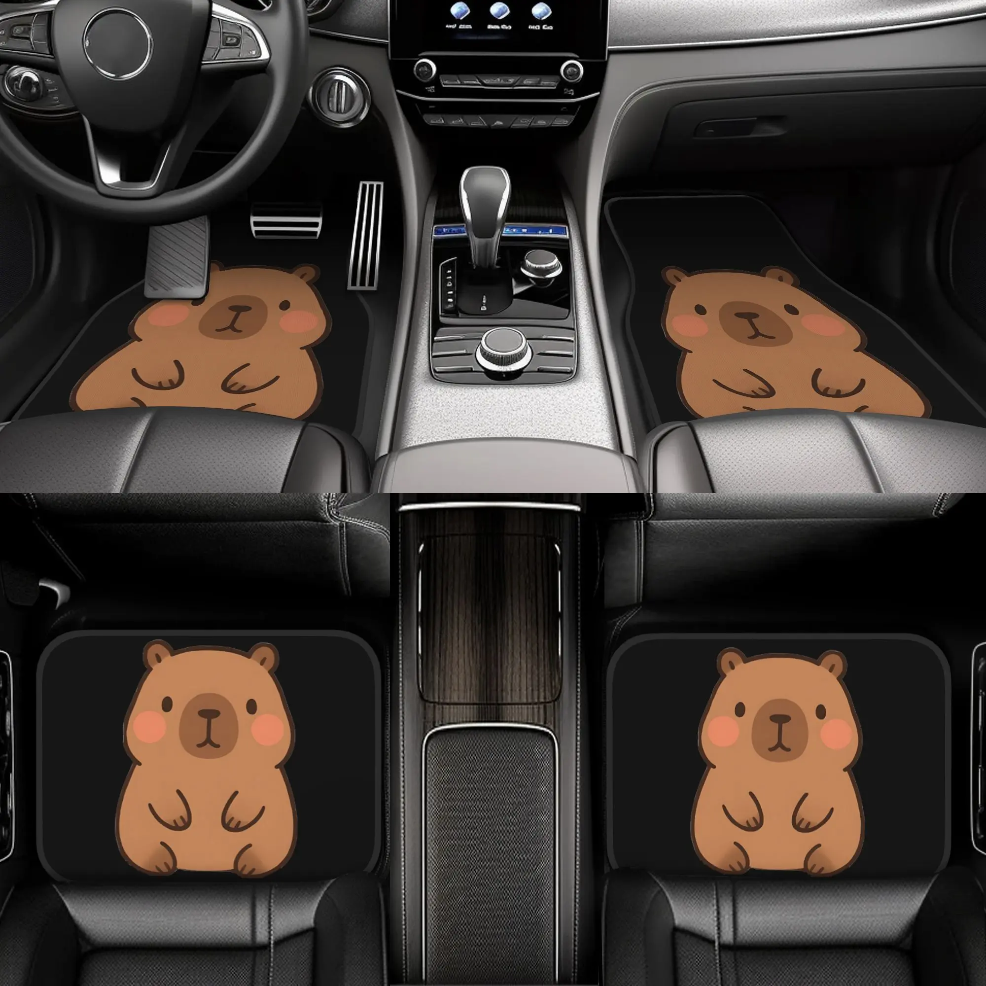 4pcs capybara Car Floor Mat Easy Clean Interior Accessories | Universal Fit for Most Vehicles