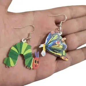 Mismatched Beautiful Butterfly & Very Hungry Caterpillar Earrings - Colorful Design with Unique Features