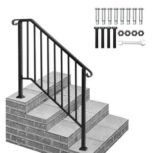 Matte Black Outdoor 1st Tier Iron Handrail Matte Black Outdoor 1st Tier Iron Handrail