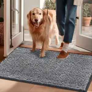 Super Absorbent Dog Door Mat for Muddy Paws 30X20 Inch Indoor, Front Doormat outside Entrance, Quick Dry Chenille Washable Dog Crate Bed, Non-Slip Pet Rug Mud Mat Outdoor Entryway, Grey