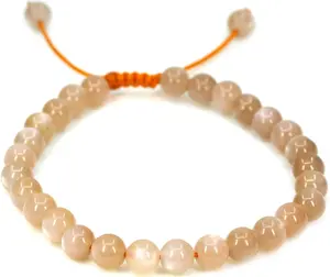 Angelstones Handmade Gemstone 6mm Red Sunstone Round Beads Adjustable Braided Macrame Tassels Chakra Reiki Bracelets 7-9 inch Unisex