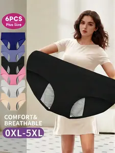 6PCS, Women's Plus Size High Waist Breathable Leak Proof Physiological Underwear, Anti Side Leakage Women's Menstrual Underwear, High Elasticity Breathable Mesh Fabric, Thick Wide Edge Seamless Underwear, High Waist Physiological Underwear