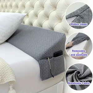 Bed Wedge Pillow - Adjustable 0-7" Gap Filler for Headboard & Mattress/Wall, Backrest, Bed Pillows for Snoring, Spinal Alignment, Single/Double Bed (White/ Grey)