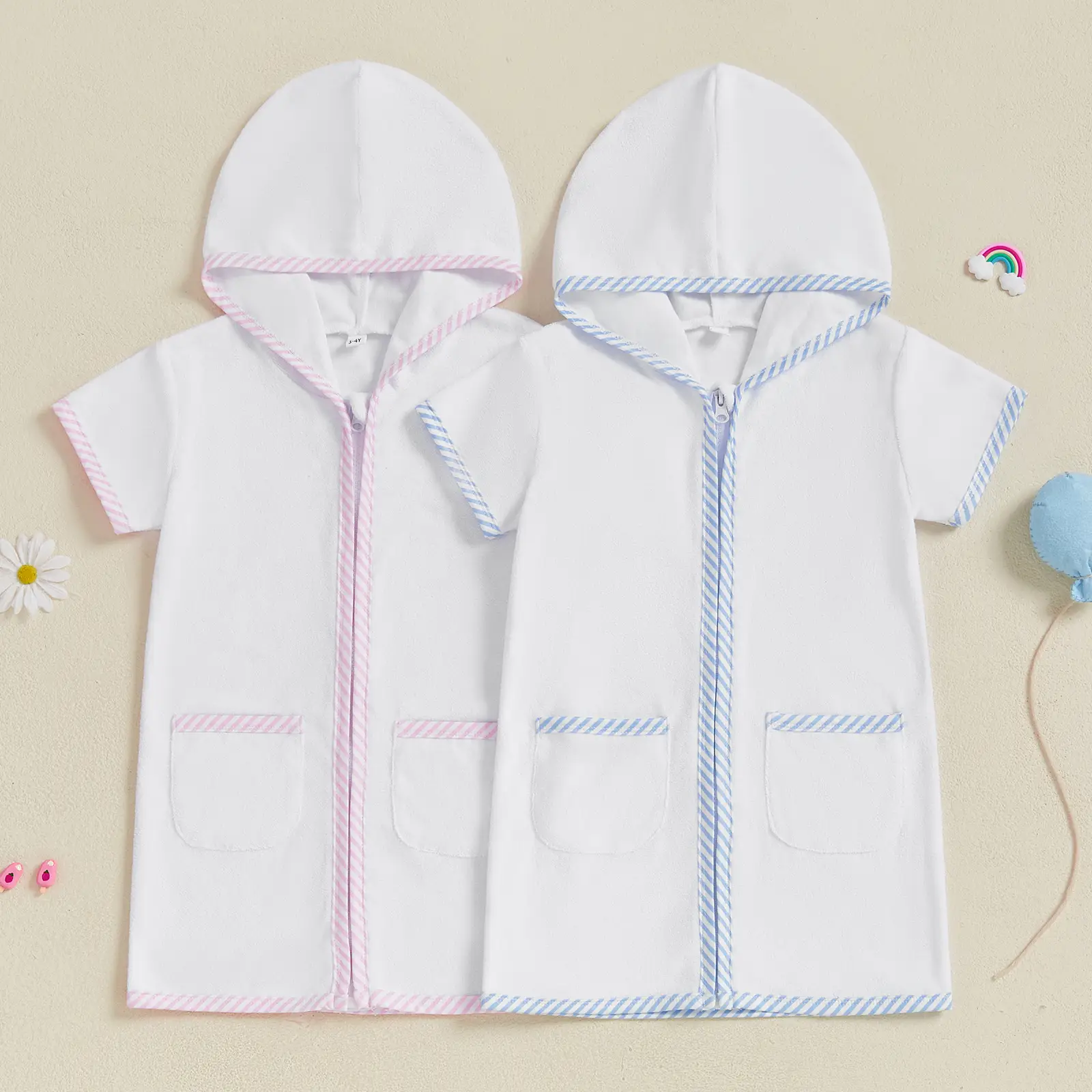 Girls Boys Cloth Swim Cover Up Zip Up Hooded Bathing Suit Coverup Wraps Kids Pool Beach Robe Cover-Up