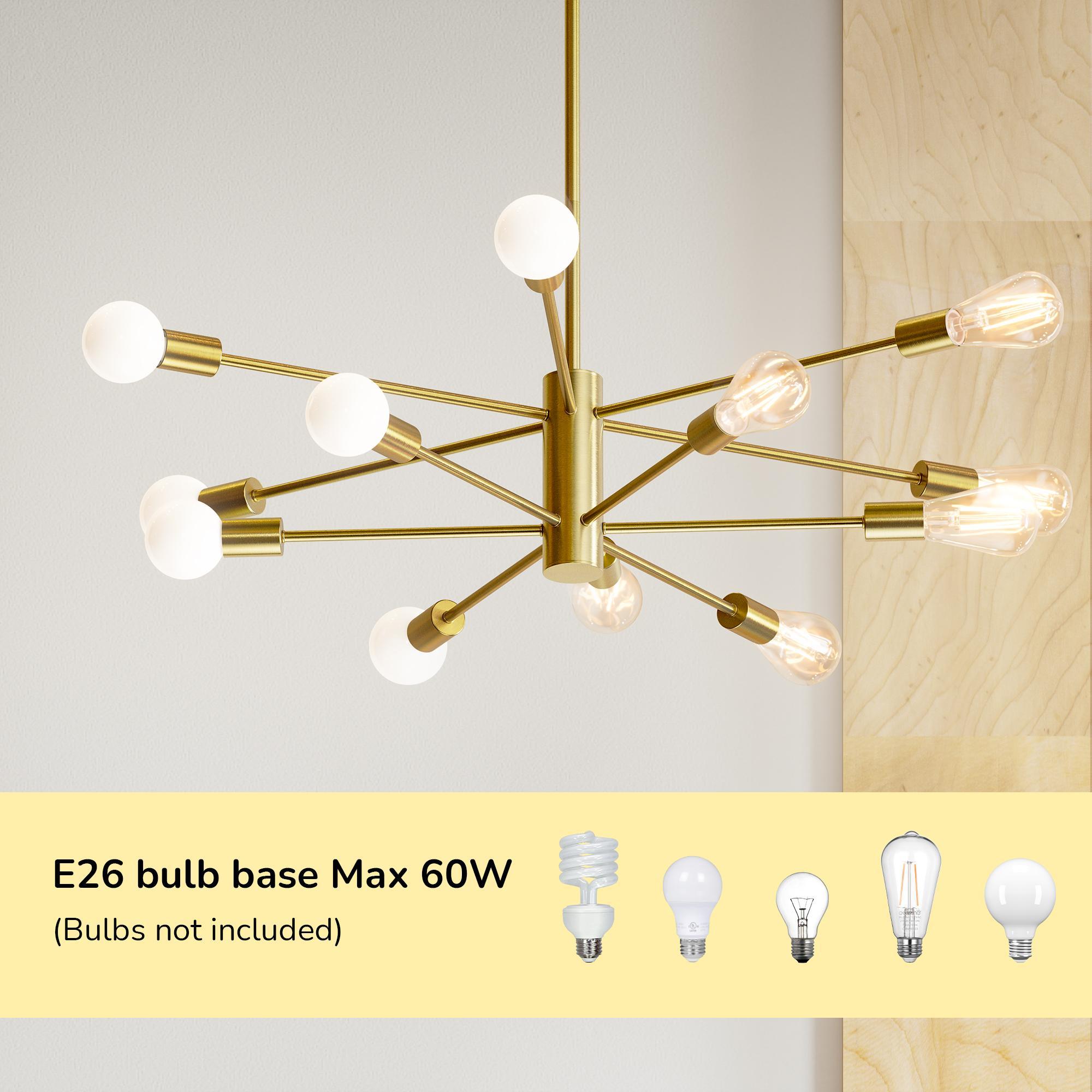 EDISHINE 12-Light Dimmable Sputnik Modern Linear Chandelier,Antique Brass-HHPL17A