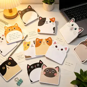 Set of 12 Cute Cat Memo Pads, Adhesive Animal Shape Sticky Notes, Adhesive Stickers, Ideal for Bullet Journals, Student Office Supplies, High-Value Gift for Cat Lovers