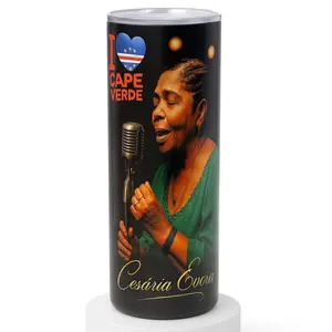 Cesaría Evora Design 20oz Tumbler with I Love Cape Verde Flag & Iconic Microphone Graphic Non-BPA Free