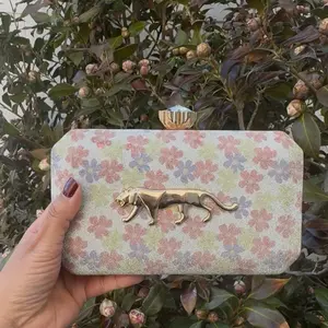 Multicolour Sabya Sachi clutch with gold strap and crystal top fits a phone