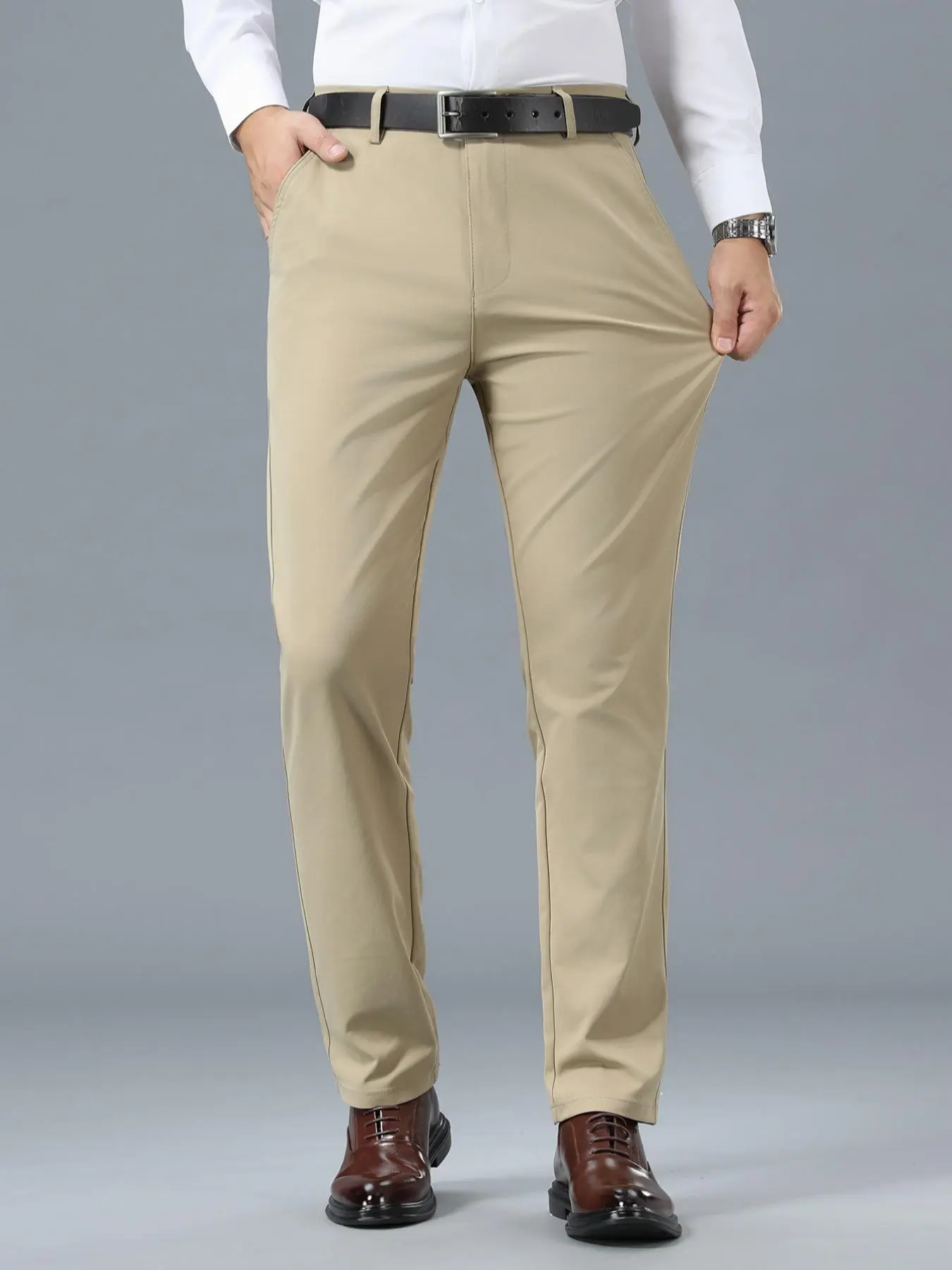 Men's Solid Color Fabric Suit Pants, Regular Fit Casual Comfy Trousers, Formal Wear for Work Office Business, Men's Suit Pants for All Seasons, Menswear