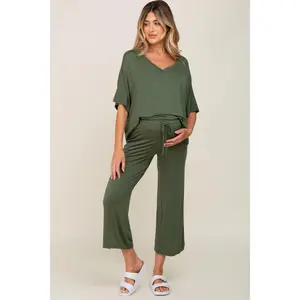 Olive Cropped Pant Maternity Set