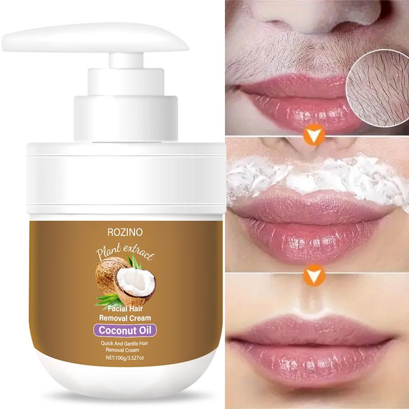 ROZINO Coconut Hair Removal Cream for Face & Body | Gentle & Painless Mustache Remover | Safe for Sensitive Skin | Easy Pump Dispenser