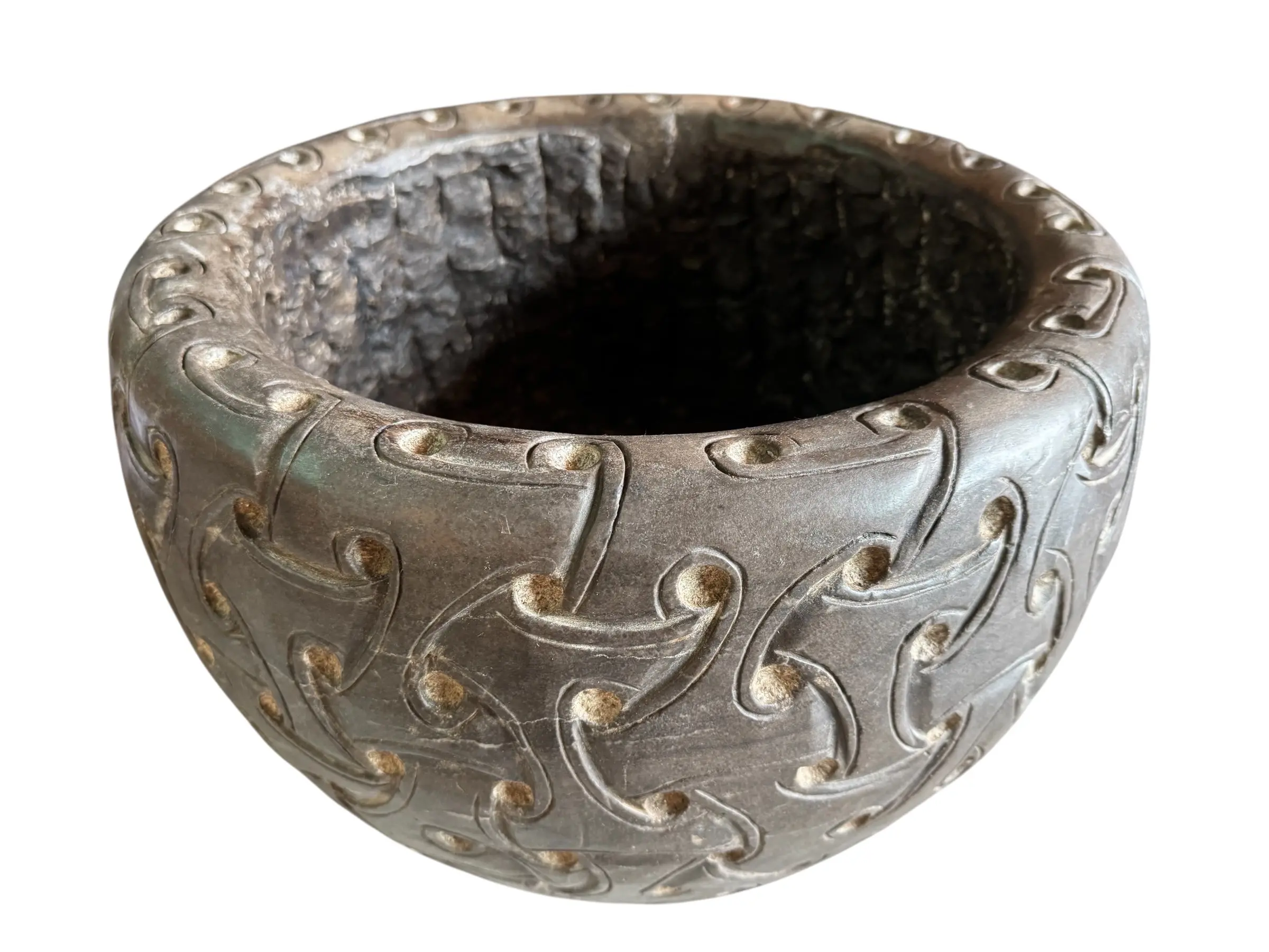 Carved Stone Planter with Celtic-Style Design