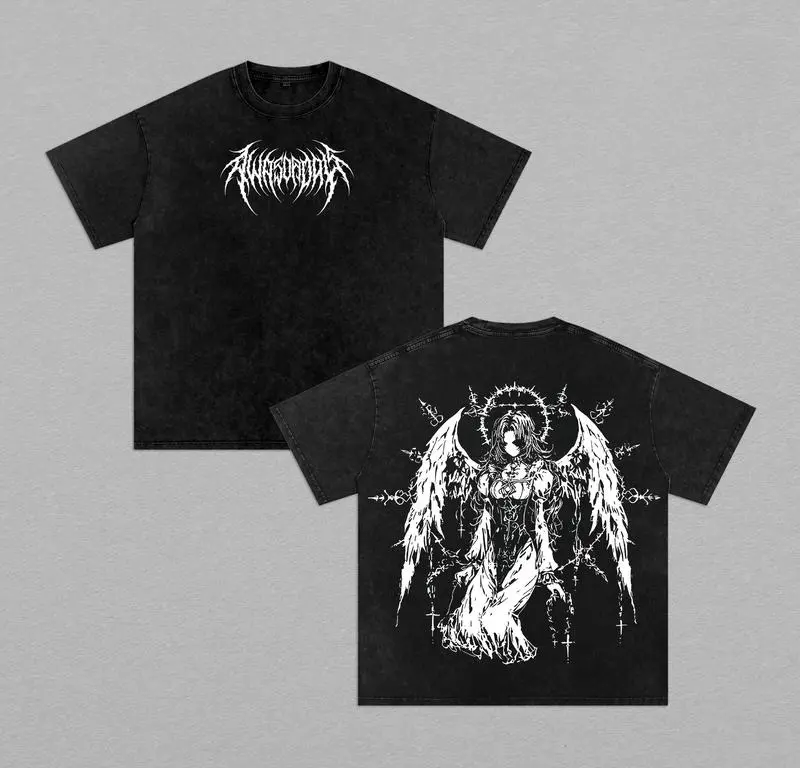 valentine shirts Y2K Gothic Sitting Angel Washed Hoodie, Angel Tshirt – Dark Aesthetic Streetwear, Fallen Angel Y2k Clothing,Menswear Oversized Tops, Gym Pump Cover,Vintage,Clothes
