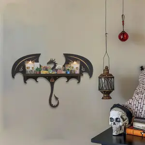 FNYDOX Gothic Evil Dragon Decor with LED Light Crystal Display Shelf for Wall Wooden Witchy Shelf Rock Display Case Knick Knack Organizer Trinket Holder Wall Hanging Shelves for Essential Oil & Nail Polish Fitting Premium Boxwood Matte Lacquer Finish