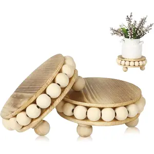 2 Pack  Riser, Risers for Decor,Pedestal Stand,Display Stand apply to  Decor,Farmhouse Decor,Tiered Tray Decor(Brown, 4 Inches)...