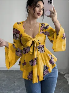 A new Korean version of fashion temperament V-neck one-button solid color long-sleeved small suit jacket Casual Classy Top