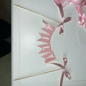Customized Cake Topper with Pink Ribbon and Personalized Name Decoration