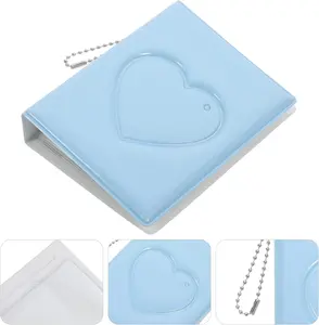3 Inch Kpop Photocard Holder Book - Mini Photo Album with Love Heart Pendant, Blue Heart-Shaped Hollow Design, 32 Pockets, Portable Decor Organizer for Kpop Fans