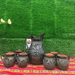 Relieve Pitcher Color Negro Completo Set Mug.