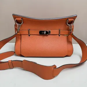 Pre-owned Hermes Clemence Leather Shoulder Bags Taurillon Clemence Jypsiere 28 Orange B23 16