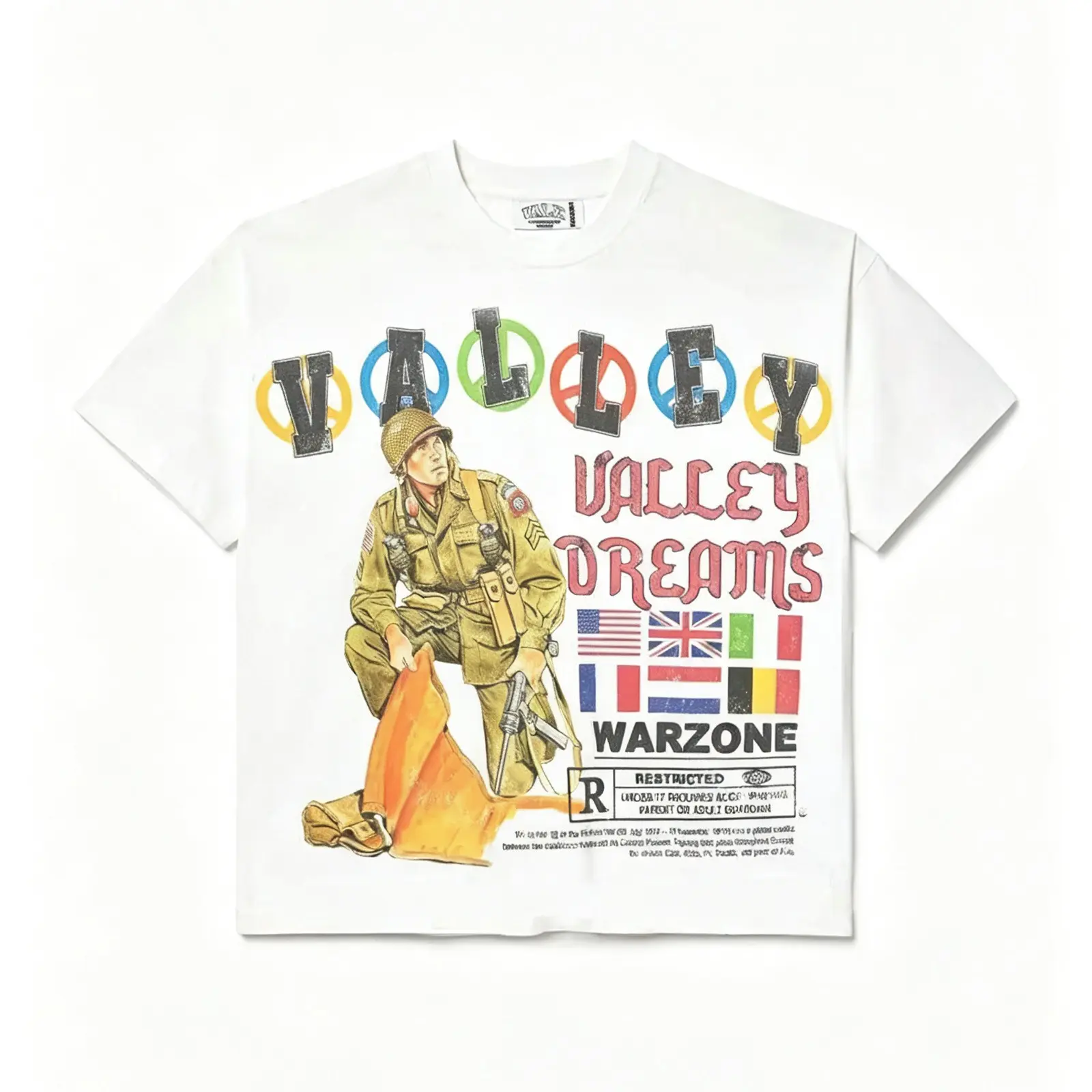 Vintage Warzone Soldier T-Shirt, Valley Dreams Military Graphic Tee For Retro Streetwear Casual Wear