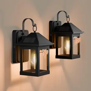 Solar Wall Lanterns Outdoor 2 Pack with E26 Bulb, Dusk to Dawn Motion Sensor 3 Modes Waterproof Porch Wall Lights for Patio, Fence, Garage, Front Door,Entryway