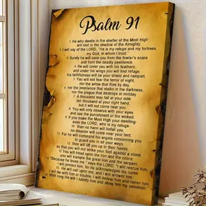 1pc Psalm 91 Bible Verse Canvas Wall Art - Vintage Religious Poster with Wrapped Pine Frame - Protective Scripture Decor for Christian Home, Living Room, Bedroom, Office - Ready-to-Hang Spiritual Gift Idea - Bible Verse Poster Print, Faithbased Decor