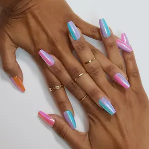 Check You Out II Press-on Nails - Metallic Iridescent Chrome Finish Long Coffin Shape Easy Application Salon-Quality Nails