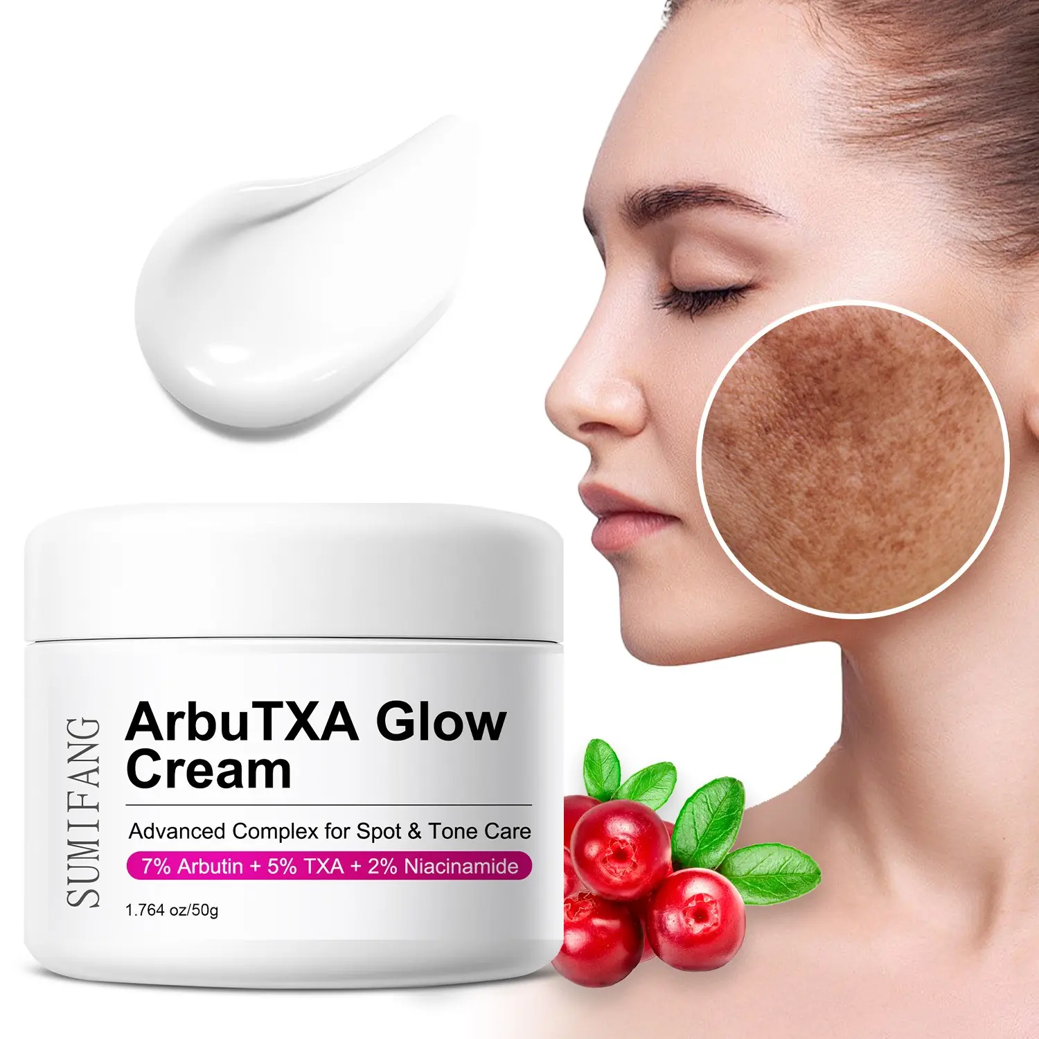 SUMIFANG ArbuTXA Brightening and Dark Spot Corrector Beauty Cream 50g | 7% Arbutin + 5% Tranexamic Acid + 2% Niacinamide, fades dark spots and acne scars | Evens skin tone, brightens, Radiant, moisturizes, silky smooth and non-sticky, Bright Glowing Skin