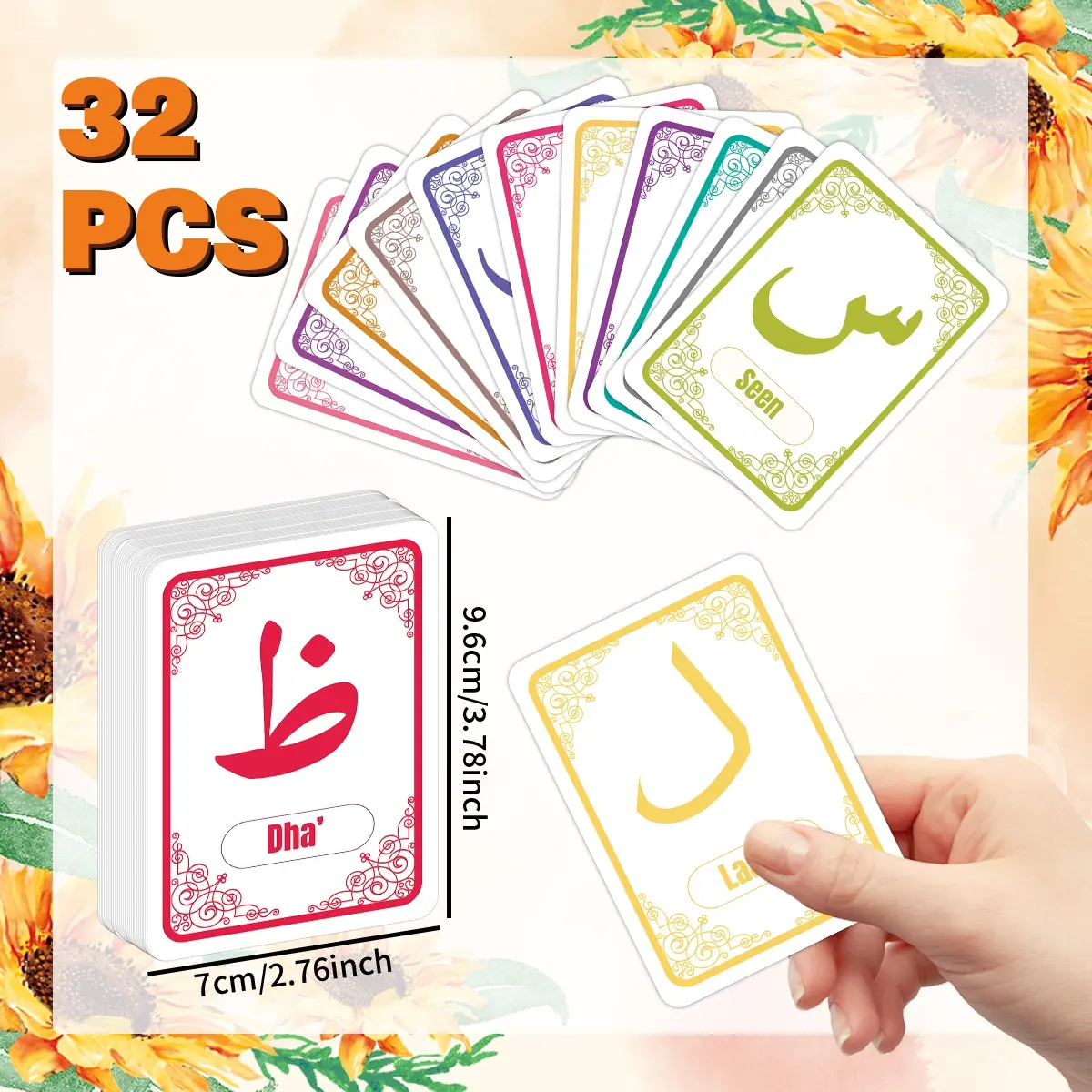 32pcs Arabic Alphabet Flash Cards, Arabic Alphabet Educational Flash Cards, Arabic Word Recognition Cards, Educational Flash Cards Great for Arabic Beginners, Flashcards Learning Alphabet, Flash Cards for Studying, Letter Flash Cards