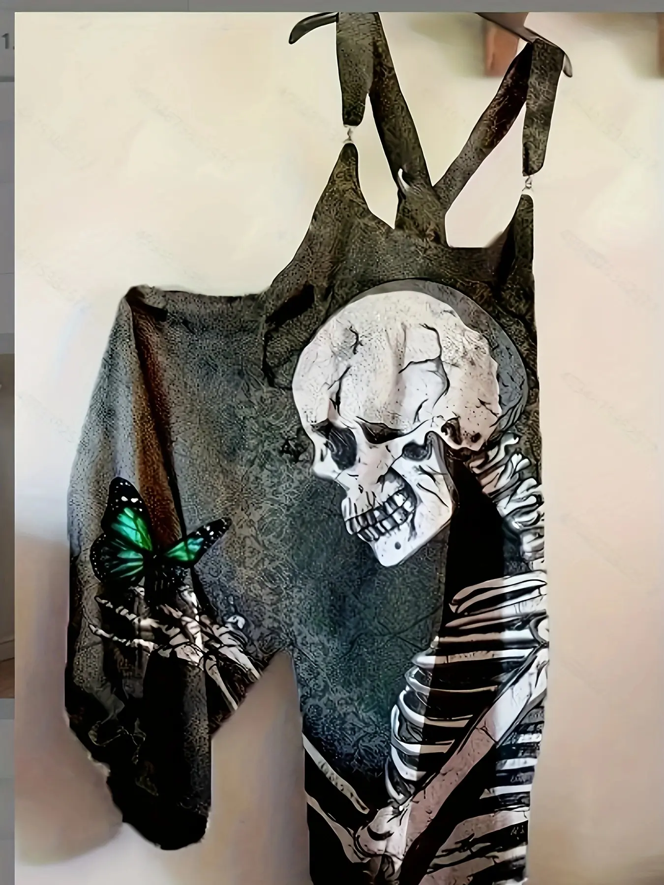 Women's Large Size Skull Print Overalls