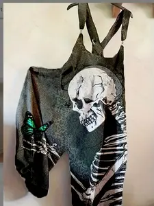 Women's Large Size Skull Print Overalls