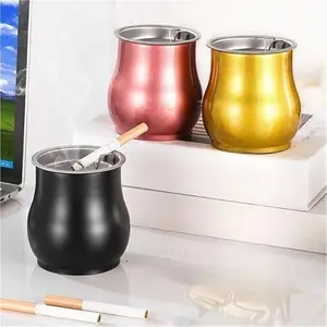 Stainless Steel Ashtray Portable, Washable Ash Tray with Lid, Detachable Ash Box, Desktop Decorative Ashtray, Non-Lead Crystal Glass