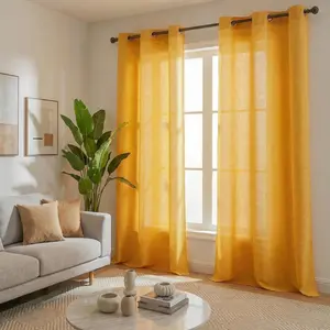 Summer Vibes, 34x95 Inch 4pcs Blocks 80% of light Curtains for Living Room Bedroom Linen Blocks 80% of light Curtains, Grommet Luxury Blocks 80% of light Curtains for Windows Apartment L18-1