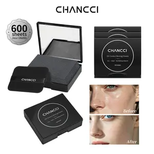 CHANCCI Black Magnet Oil Blotting Setting Sheet With Powder More Control Oil Keep Fresh 2 IN 1 Blotting Sheet with Mirror Puff & Recyclable Case 150Sheets 1 Box 3 Refills