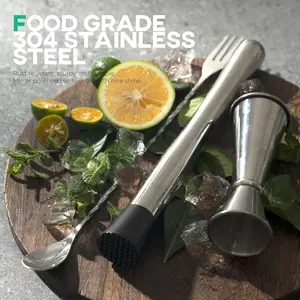 3 Pcs Muddler for Cocktails Set - Bar Muddler Tool with Sturdy Head, Versatile Cocktail Spoon & Jigger, Easy to Use & Clean, Stylish Rust-Resistant Stirring Tool - Bar Tools for Drinks Mixing