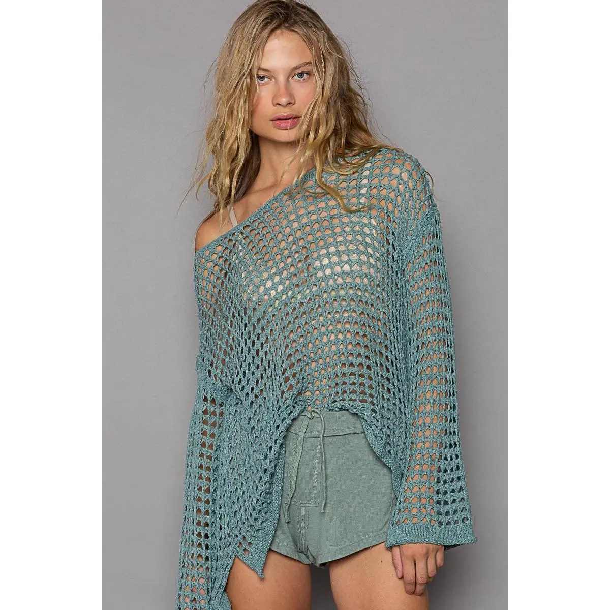 Teal Mesh Sweater