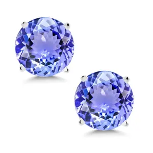 14K White Gold Natural Genuine Blue Tanzanite Stud Earrings For Women Men (1.80 Cttw, Gemstone Birthstone, Round 6MM)