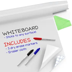 & Removable White Board Wallpaper | 1.4ft x 8ft Self Adhesive Dry Erase Contact Paper | 3 Markers & Eraser Cloth Included | for , Office, School &  Art & Decoration