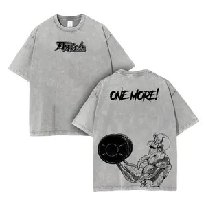 Jack Hanma "One More!" Gym Shirt Baki Anime Oversized Muscle Fit Tee Acid Washed Cotton Workout Top Double Printed Streetwear T-Shirt Soft Athletic Vintage Graphic Tee Anime Gymwear for Otaku & Fighters Menswear Ribbed