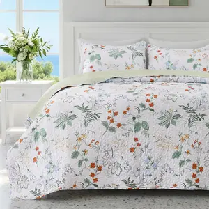 Spring Quilt Set ,Lightweight Soft Coverlet Modern Style Printed Pattern Bedspread Set( Quilt, Pillow Shams)