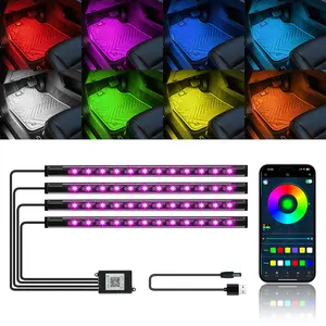Car Interior Lights 4pcs 36 LED Floor Atmosphere Glow Neon Multi-Color Music LED Strip Kit with Sound Active Function Wireless Remote Control DC 12V Easy Install Waterproof Anti-Collision